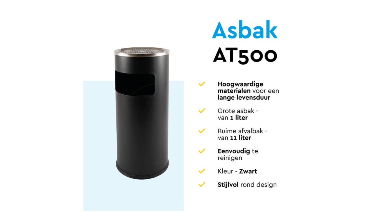 Afvalbak met asbak BRASQ 11 liter AT500 zwart