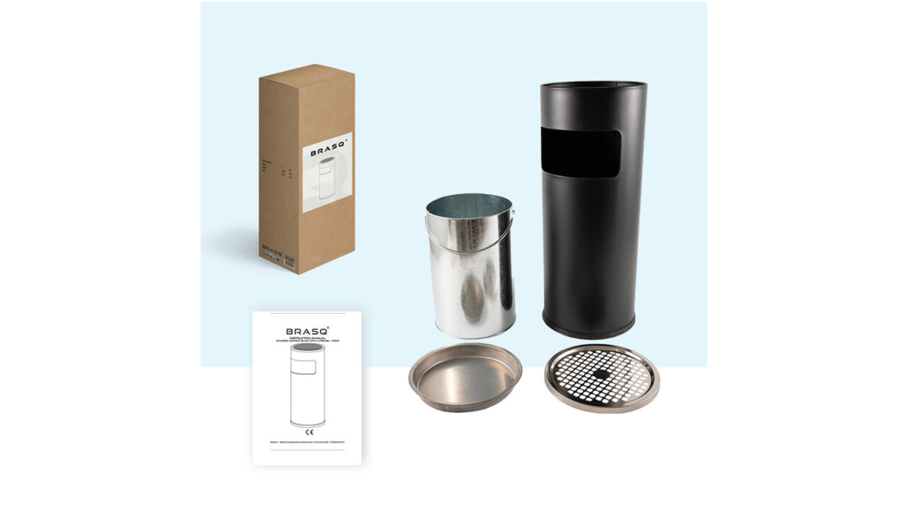 Afvalbak met asbak BRASQ 11 liter AT500 zwart