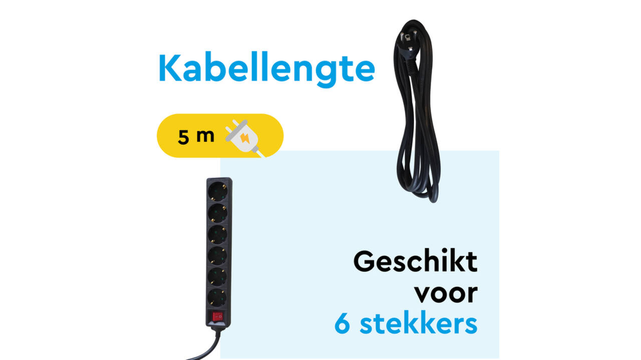 Stekkerdoos BRASQ 6 voudig 5 meter zwart
