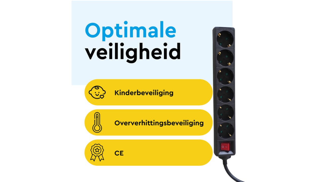 Stekkerdoos BRASQ 6 voudig 5 meter zwart