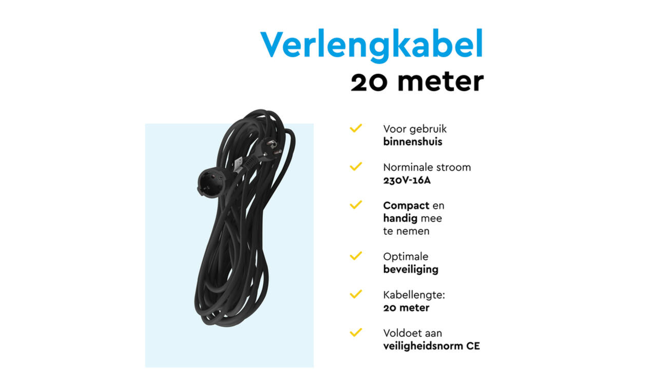 Verlengkabel BRASQ 20m zwart