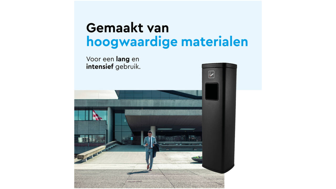 Afvalbak met asbak BRASQ 20 liter AT400 zwart