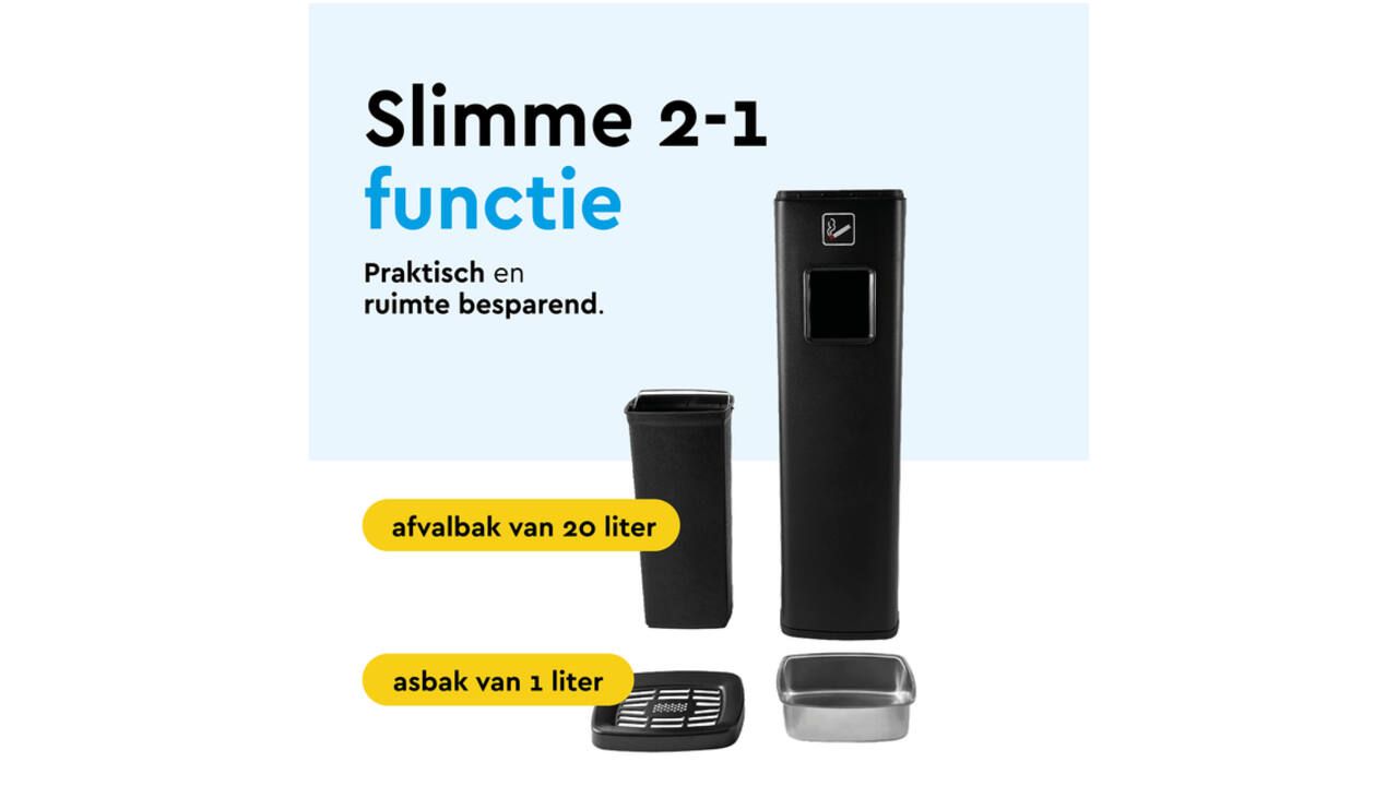 Afvalbak met asbak BRASQ 20 liter AT400 zwart