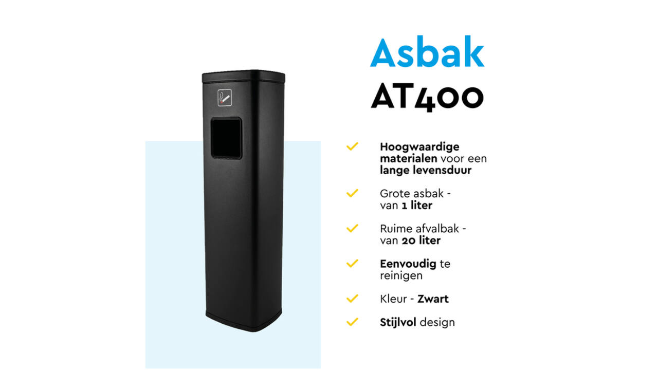 Afvalbak met asbak BRASQ 20 liter AT400 zwart