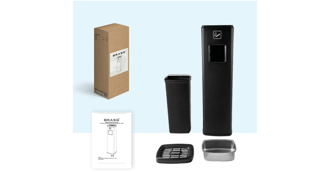 Afvalbak met asbak BRASQ 20 liter AT400 zwart