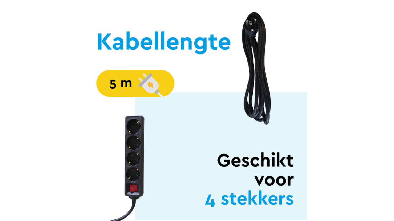 Stekkerdoos BRASQ 4 voudig 5 meter zwart