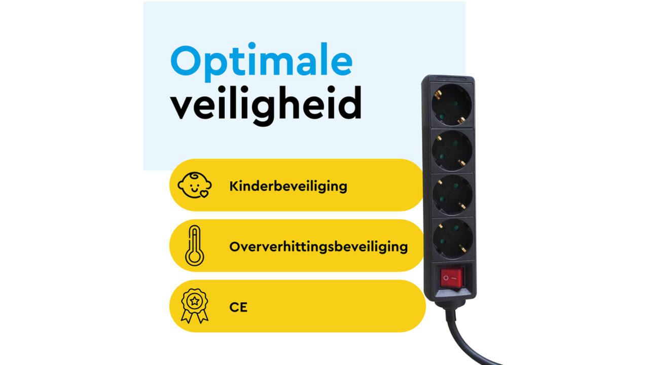 Stekkerdoos BRASQ 4 voudig 5 meter zwart