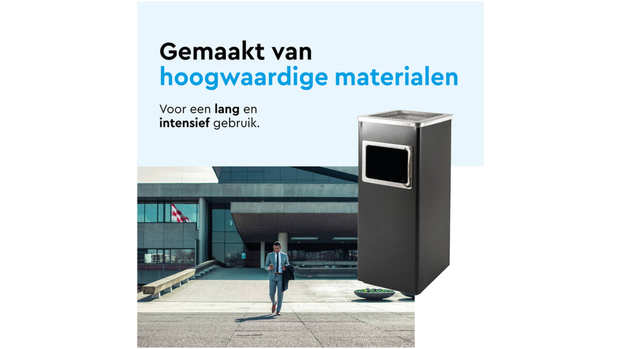 Afvalbak met asbak BRASQ 16 liter AT600 zwart