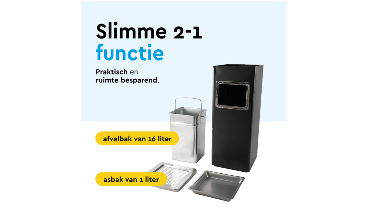 Afvalbak met asbak BRASQ 16 liter AT600 zwart