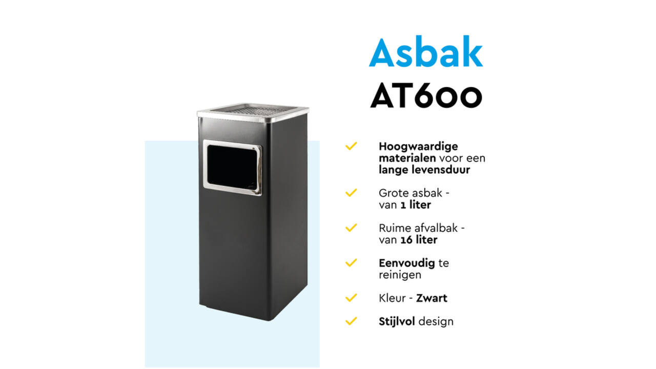 Afvalbak met asbak BRASQ 16 liter AT600 zwart