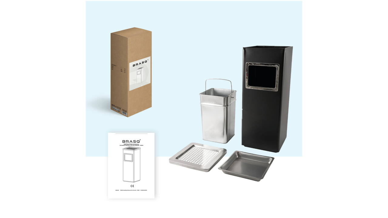 Afvalbak met asbak BRASQ 16 liter AT600 zwart