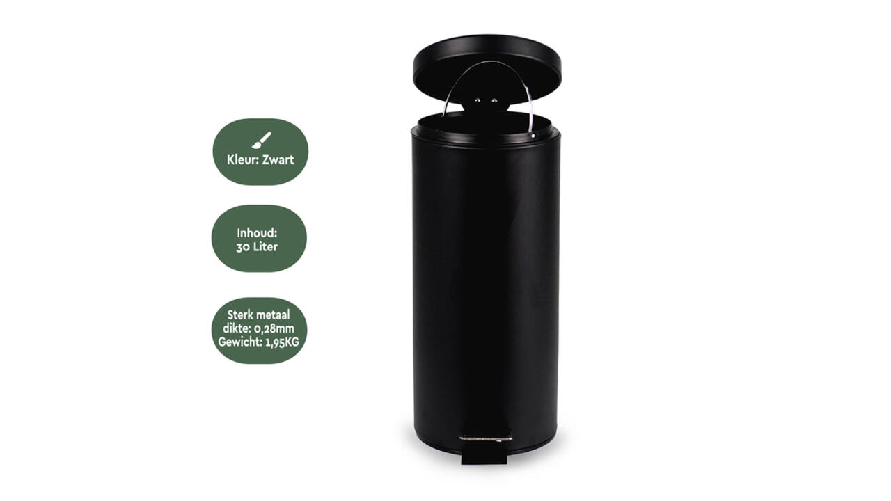 Pedaalemmer BRASQ 30 liter zwart