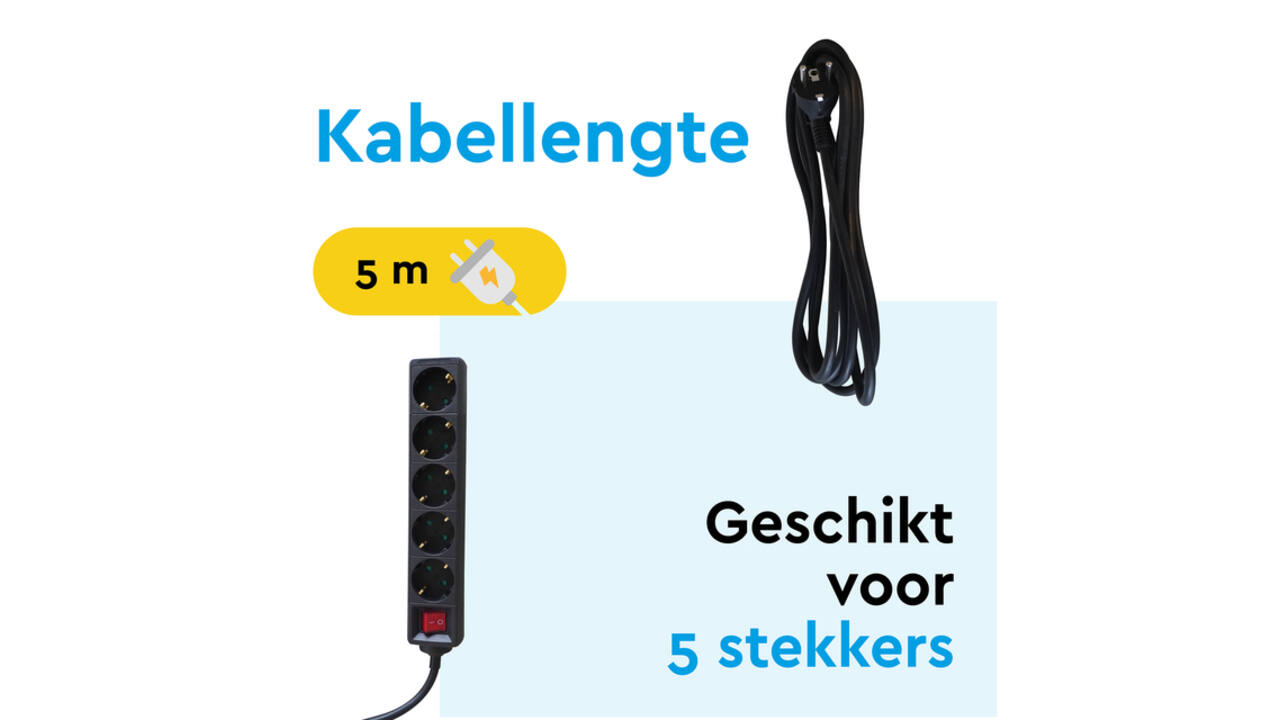 Stekkerdoos BRASQ 5 voudig 5 meter zwart