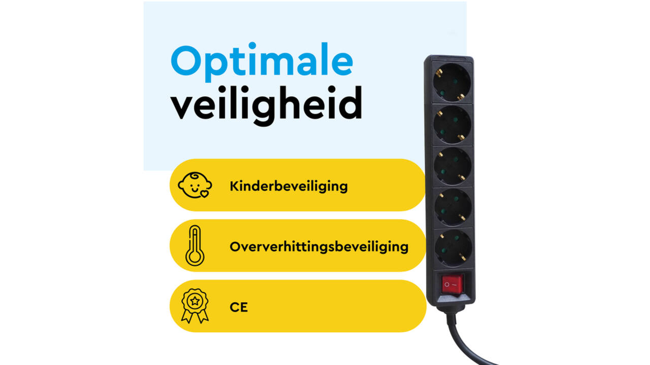 Stekkerdoos BRASQ 5 voudig 5 meter zwart