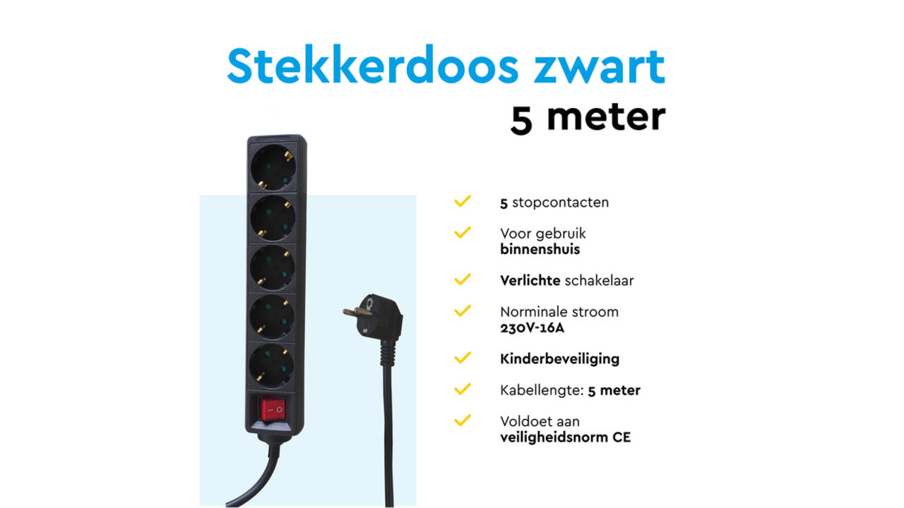 Stekkerdoos BRASQ 5 voudig 5 meter zwart