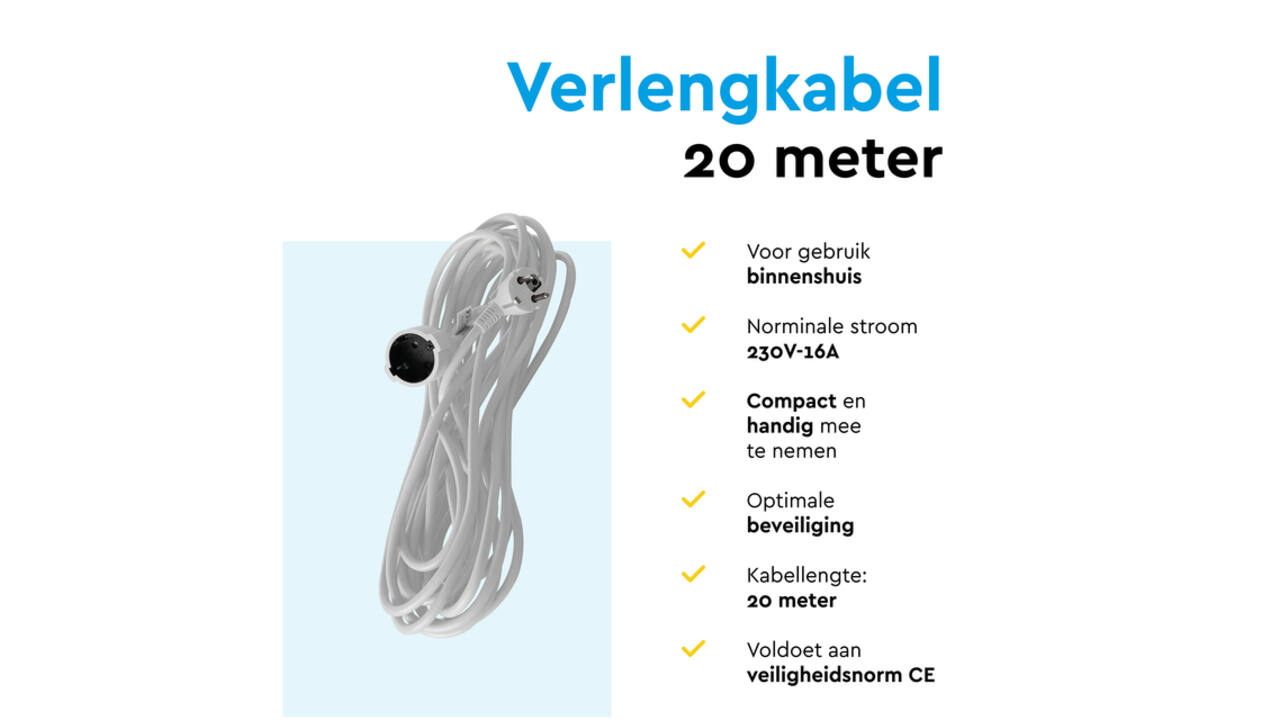 Verlengkabel BRASQ 20m wit