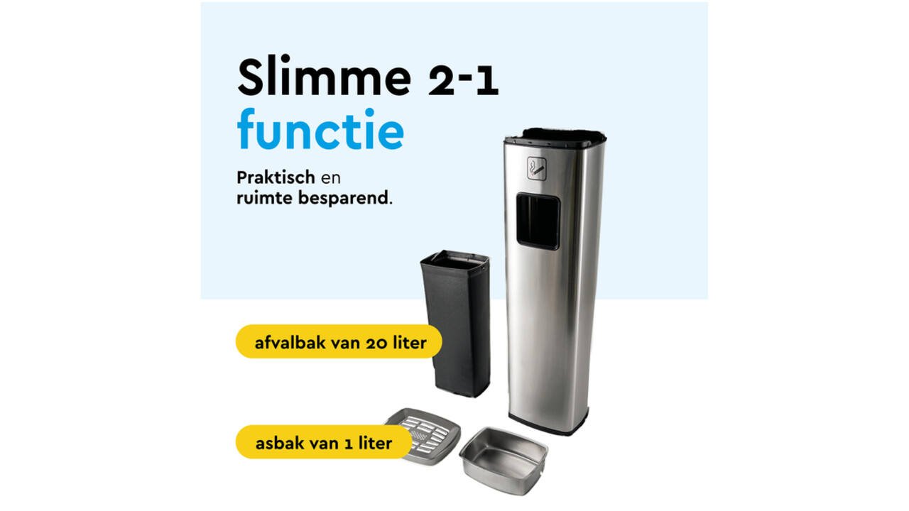 Afvalbak met asbak BRASQ 20 liter AT400 rvs