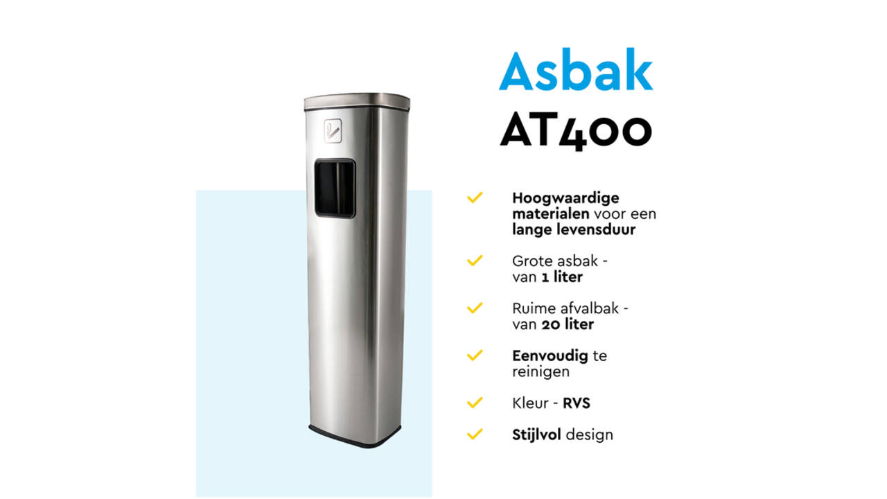Afvalbak met asbak BRASQ 20 liter AT400 rvs