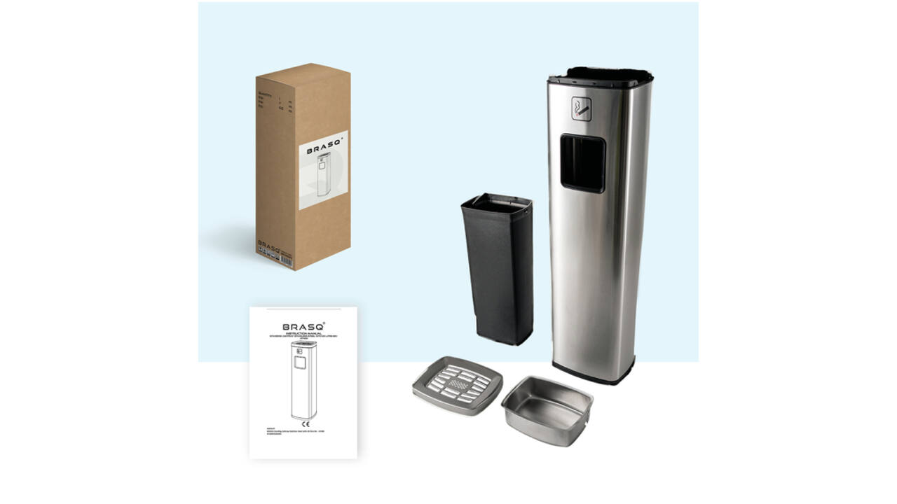 Afvalbak met asbak BRASQ 20 liter AT400 rvs