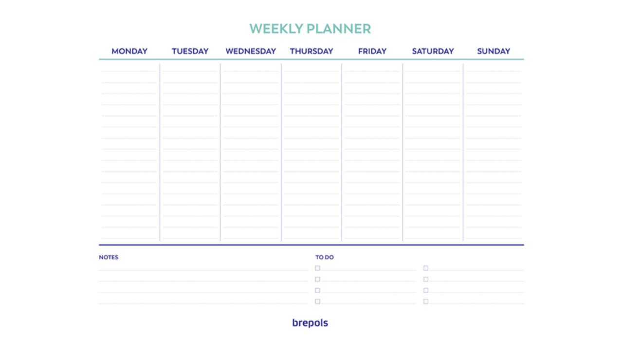 Planner Brepols Weekly A4 7dagen/1pagina horizontaal assorti