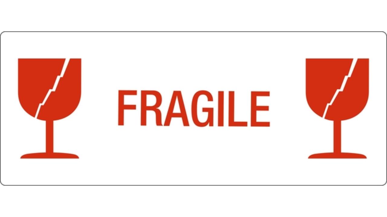 Waarschuwingsetiket IEZZY glas fragile 150mmx60mm 500 stuks