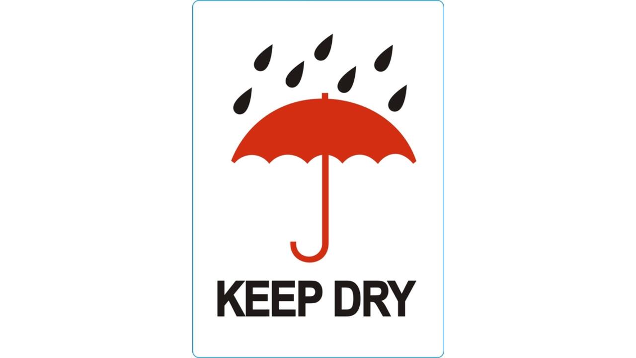 Waarschuwingsetiket IEZZY keep dry 74mmx105mm 500 stuks