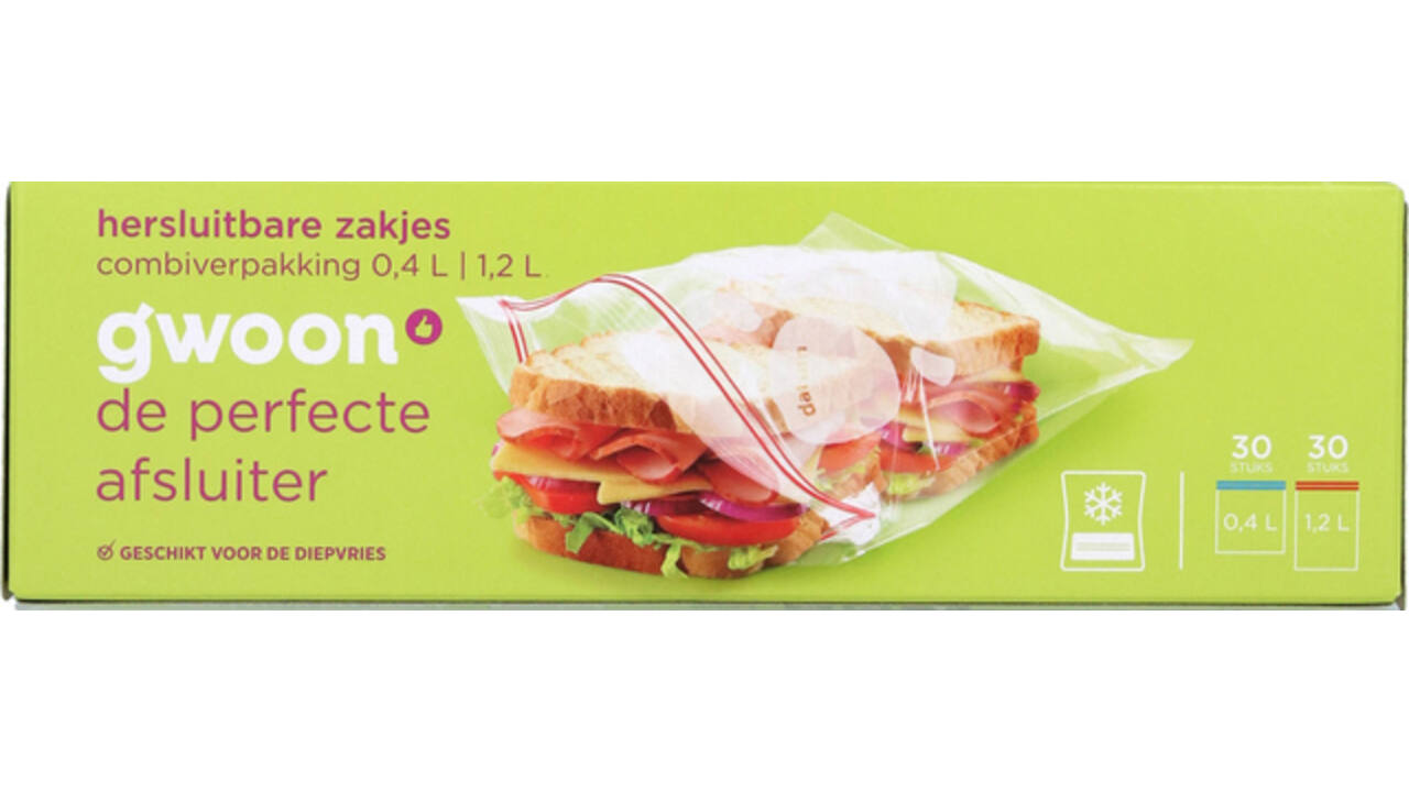 Hersluitbare zak G'woon 30 x 0.4l en 30 x 1.2l