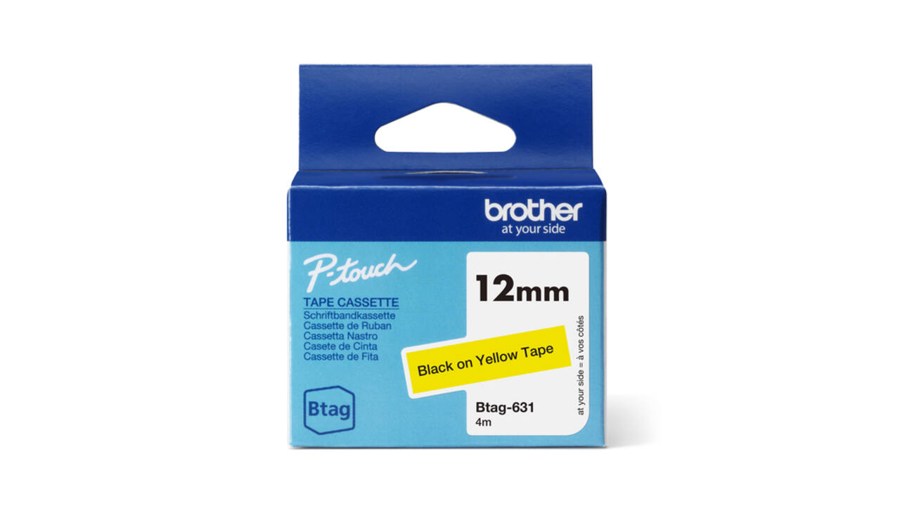 Labeltape Brother P-touch Btag-631 standaard 12mm zwart op geel