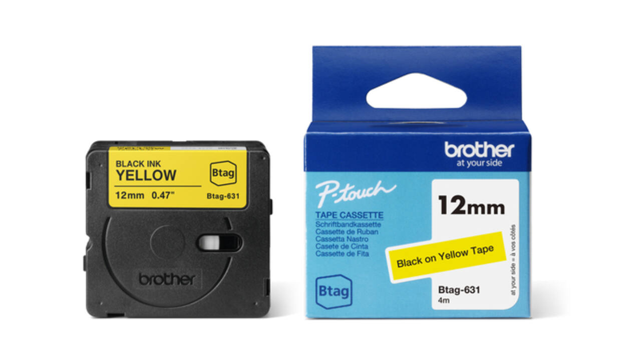 Labeltape Brother P-touch Btag-631 standaard 12mm zwart op geel