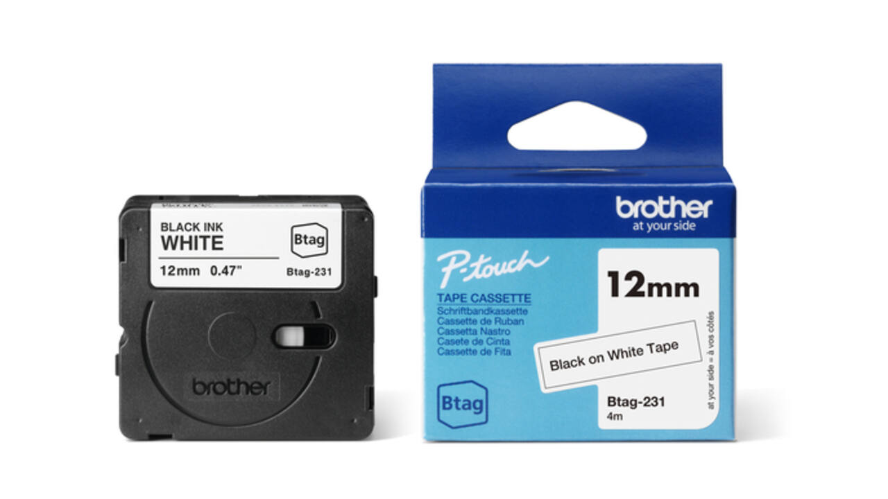 Labeltape Brother P-touch Btag-231 standaard 12mm zwart op wit