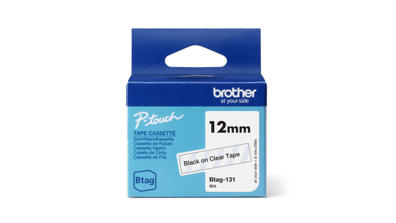 Labeltape Brother P-touch Btag-131 standaard 12mm zwart op transparant
