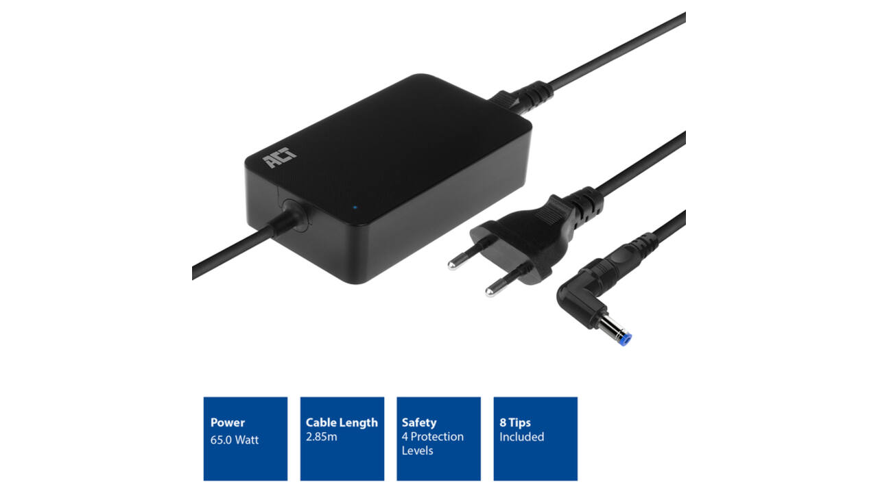 Laptop Oplader ACT Compact universeel 65W