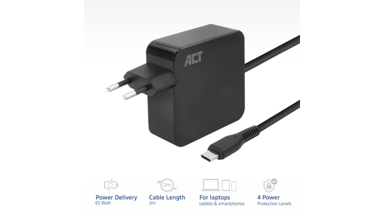 Laptop Oplader ACT USB-C Power Delivery 65W 2mtr