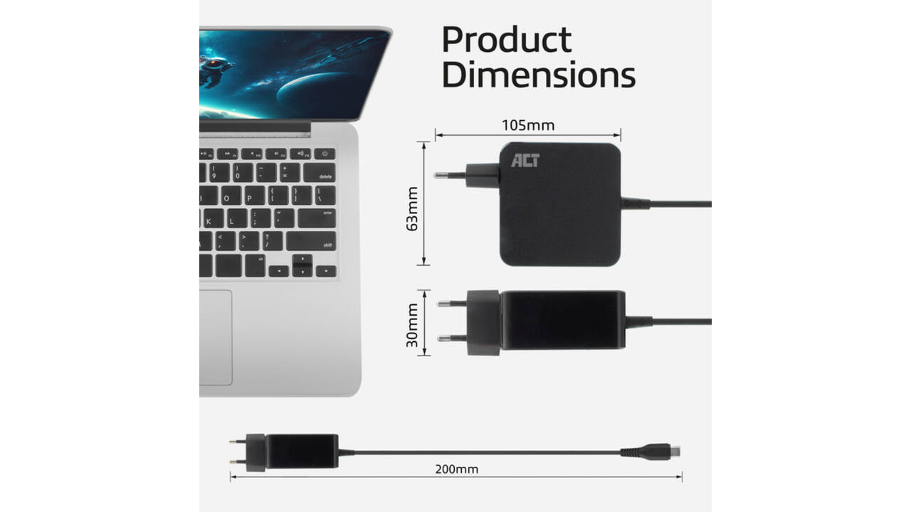 Laptop Oplader ACT USB-C Power Delivery 65W 2mtr