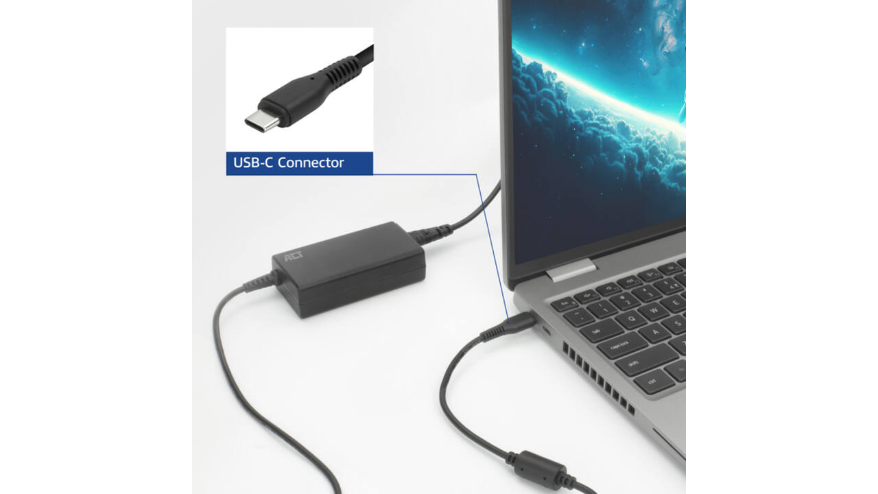 Laptop Oplader ACT USB-C Power Delivery 65W 3mtr
