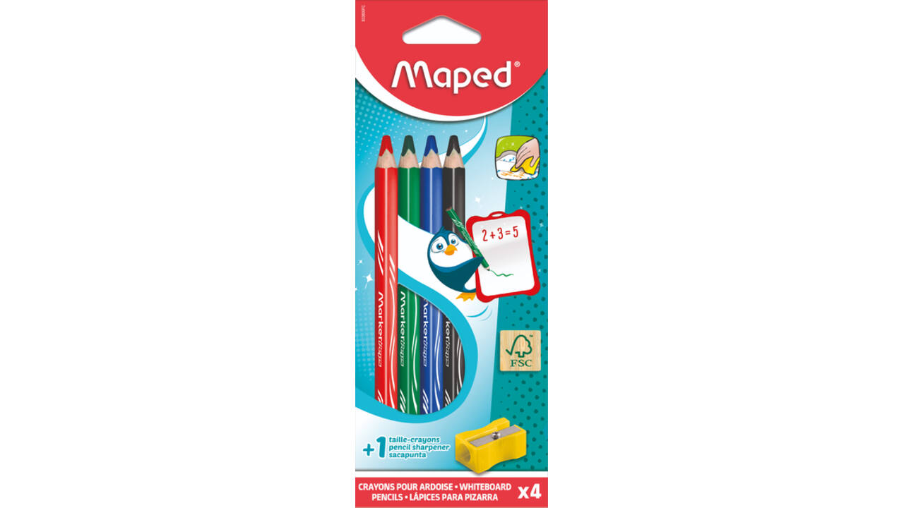 Whiteboardpotlood Maped Marker'Peps inclusief slijper set à 4 kleuren