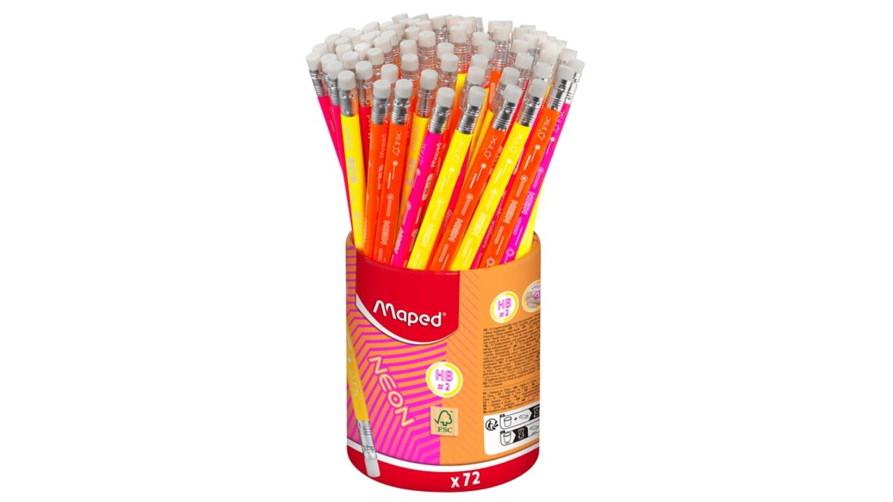 Potlood Maped Neon met gum pot à 72 stuks assorti