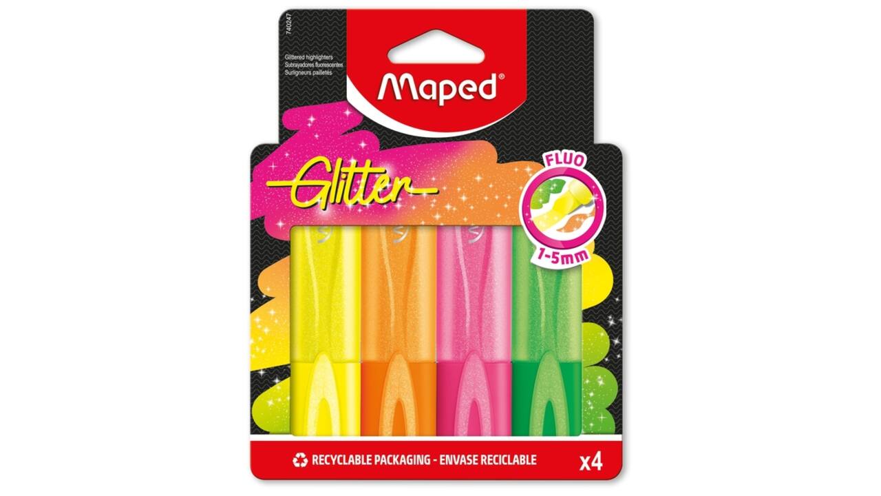 Markeerstift Maped Glitter set à 4 fluoriserende kleuren