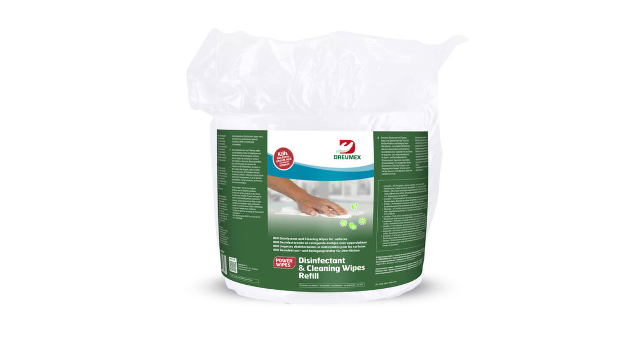 Desinfectiedoekjes Dreumex Disinfectant & Cleaning navulling 800 stuks wit