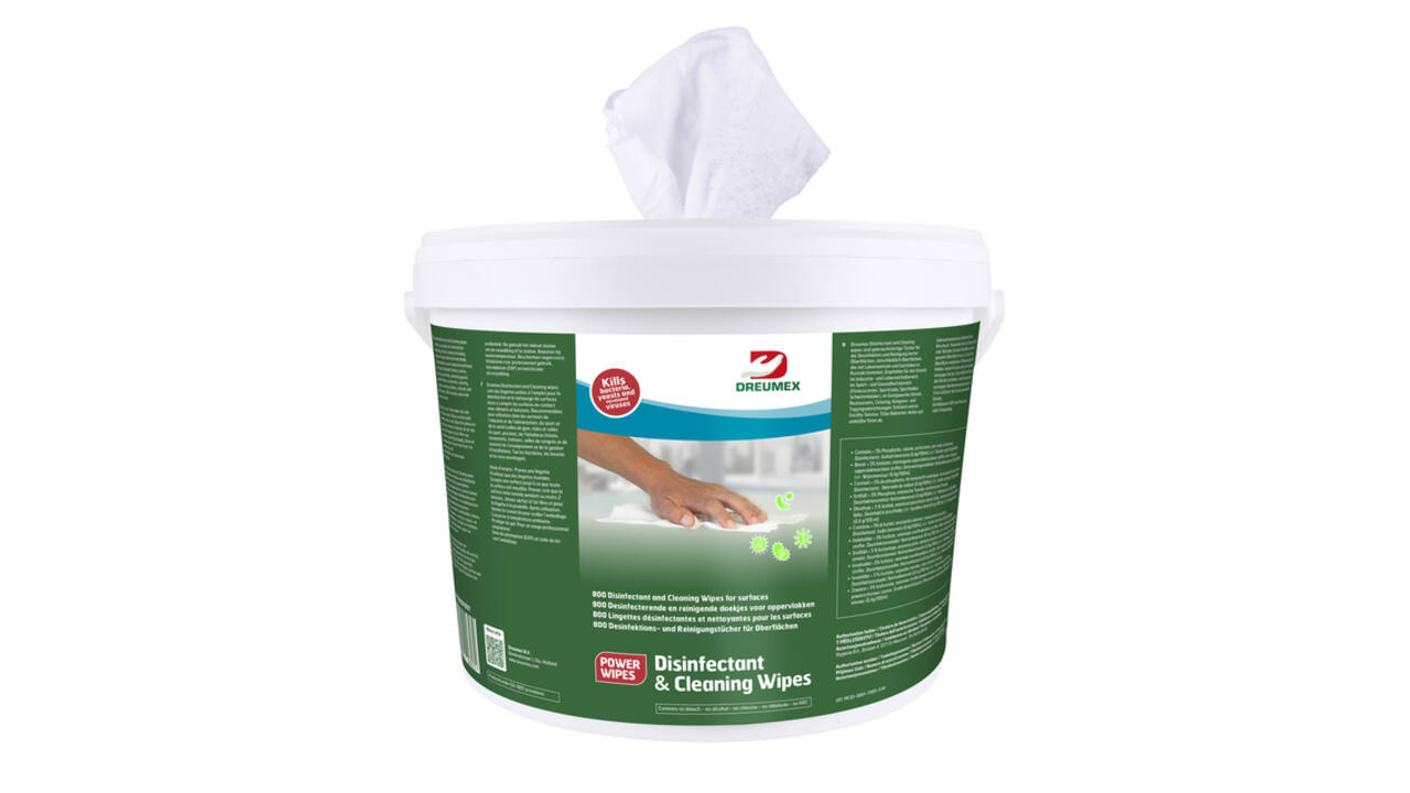 Desinfectiedoekjes Dreumex Disinfectant & Cleaning emmer 800 stuks wit