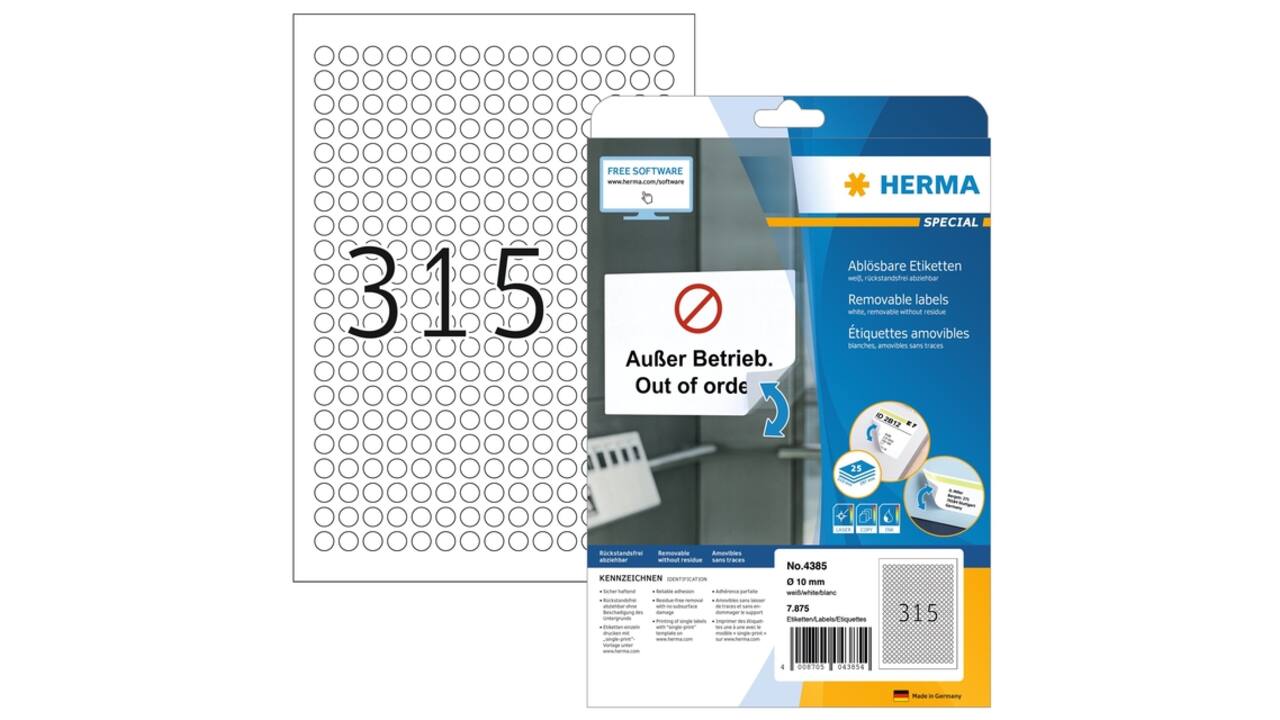 Etiket HERMA 4385 rond 10mm wit 7875 stuks