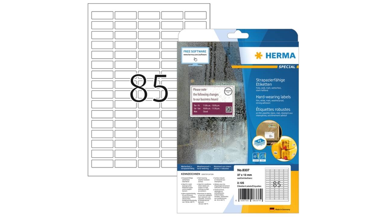 Etiket HERMA 8337 37x13mm weerbestendig wit 2125 stuks