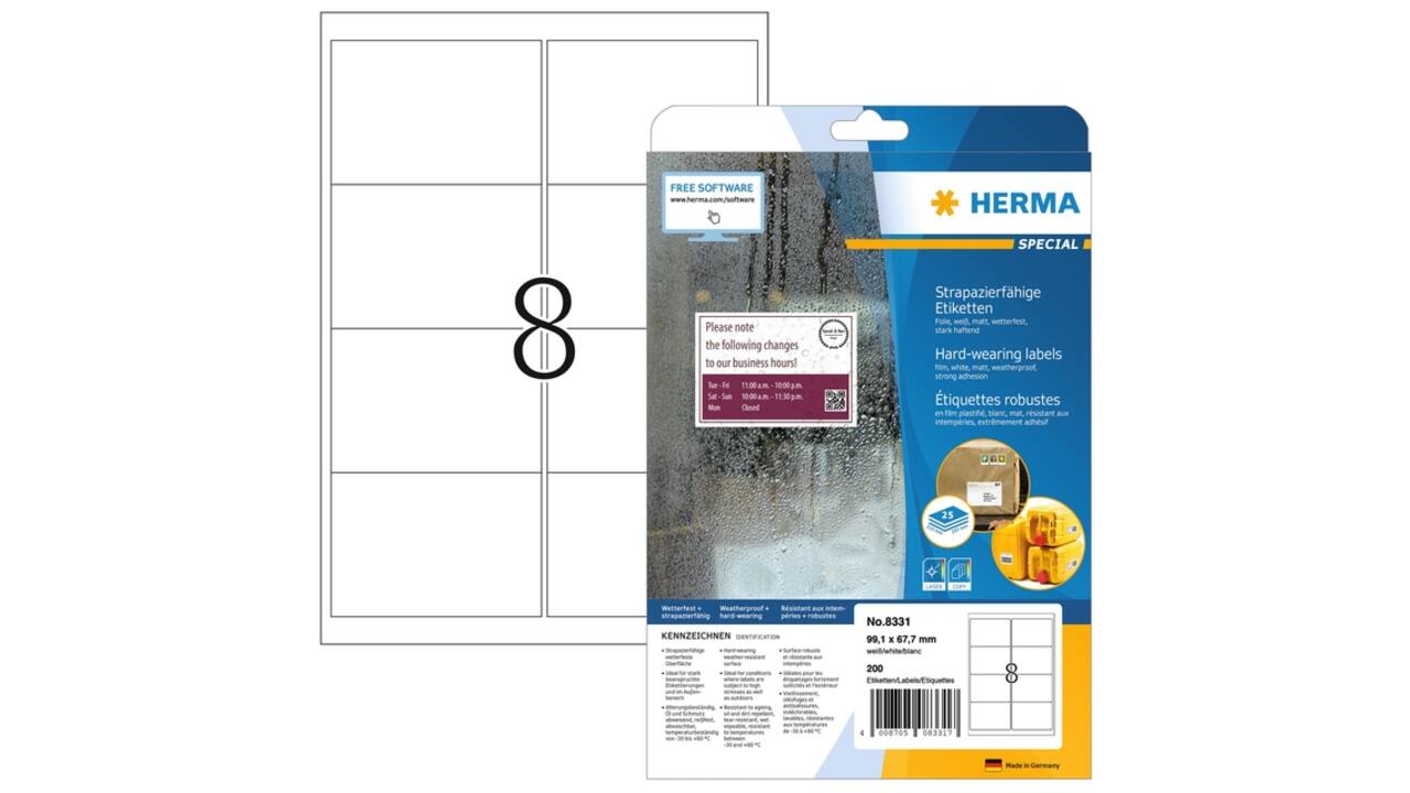 Etiket HERMA 8331 99.1x67.7mm weerbestendig wit 200 stuks
