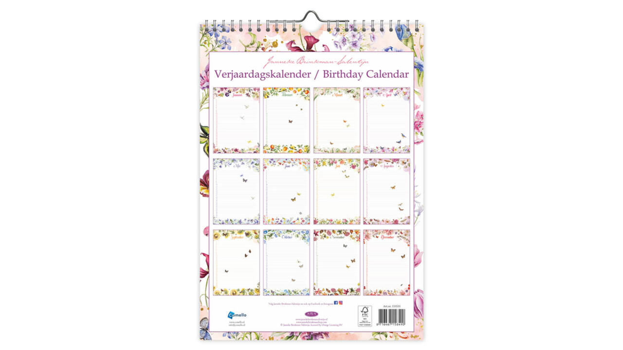 Verjaardagskalender Janneke Brinkman Voorjaar A4
