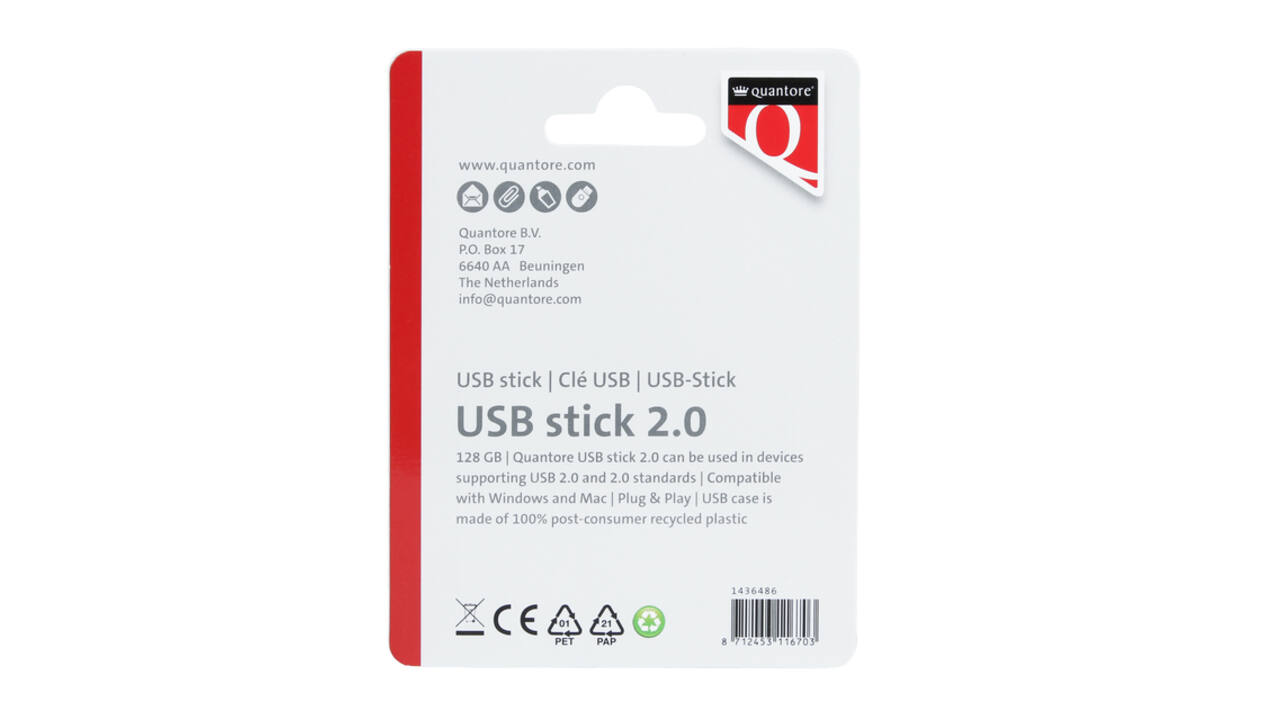USB stick 2.0 Quantore USB-A 128GB zwart