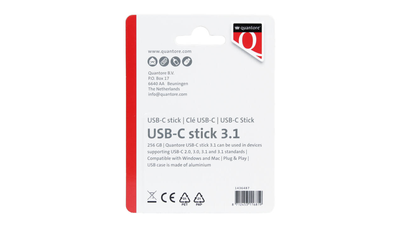 USB stick 3.1 Quantore USB-C 256GB zilver