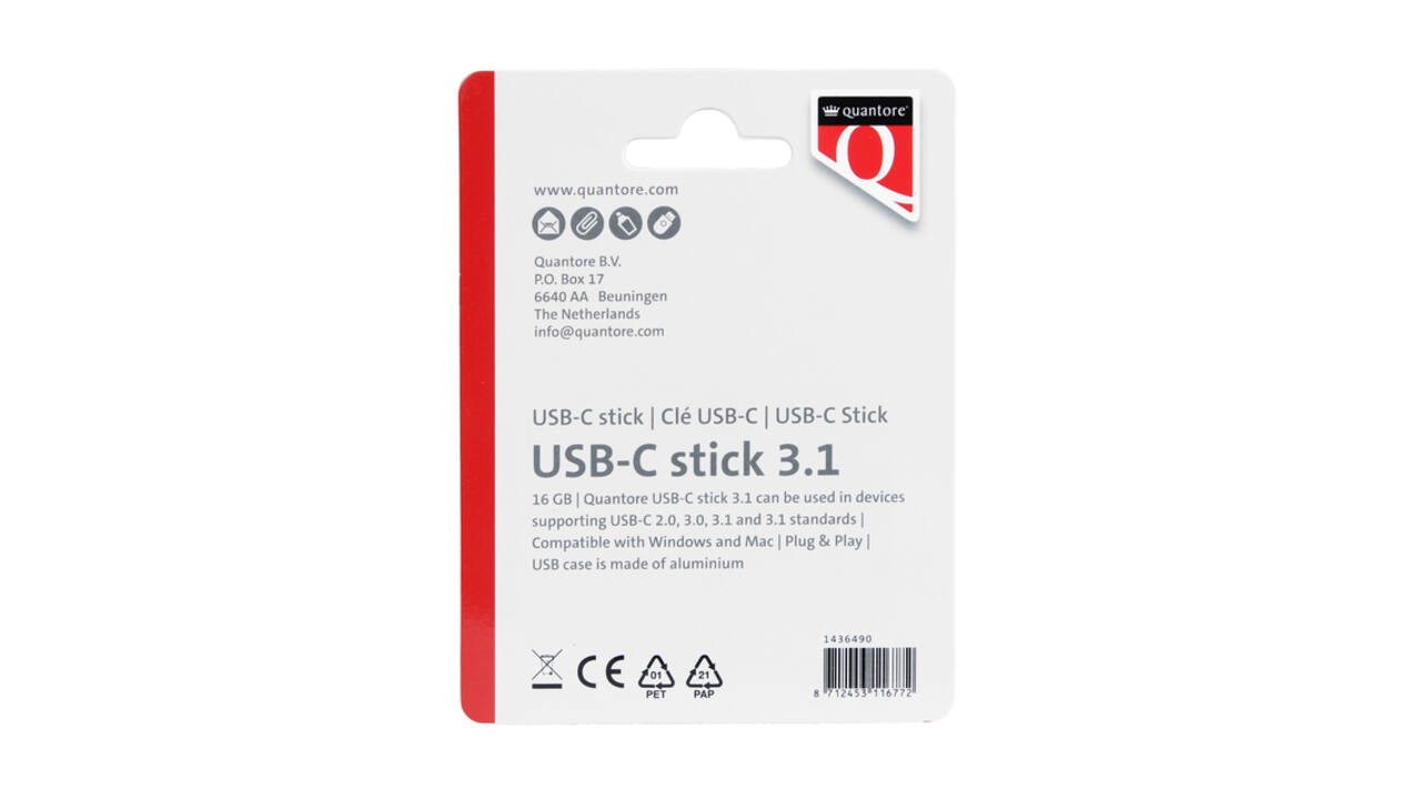 USB stick 3.1 Quantore USB-C 16GB zilver