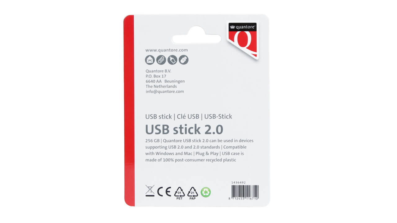 USB stick 2.0 Quantore USB-A 256GB zwart