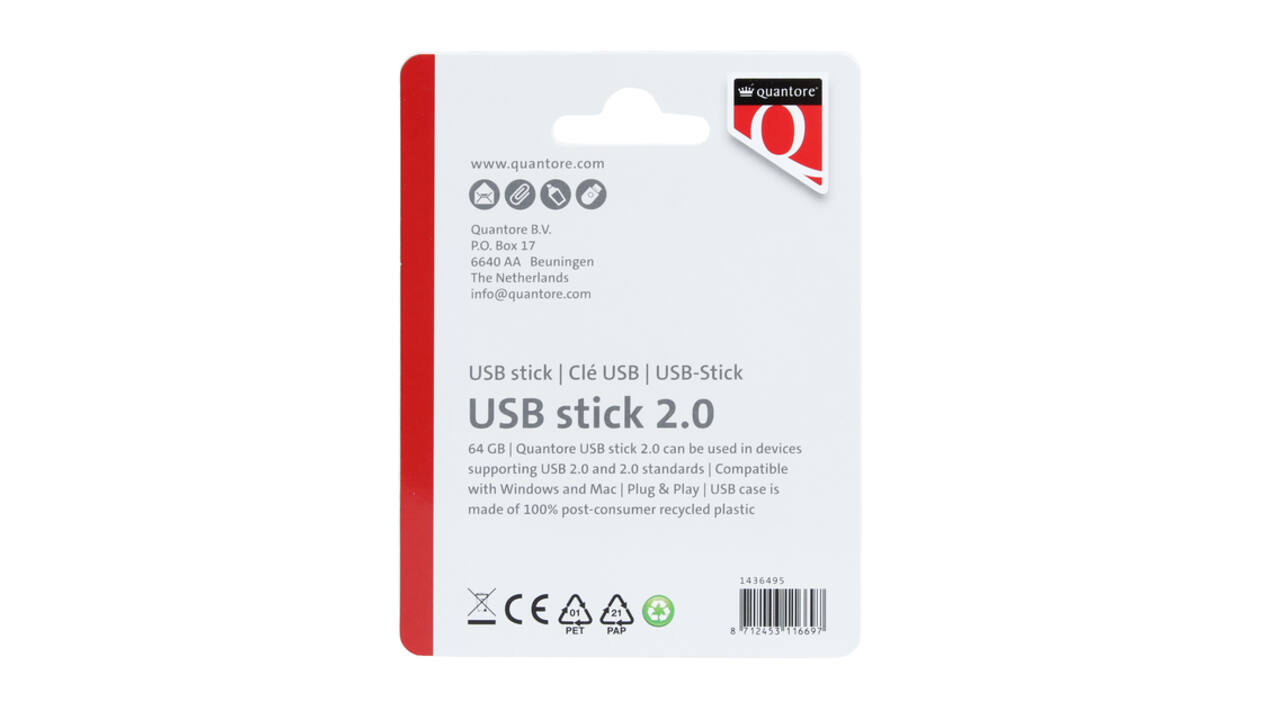 USB stick 2.0 Quantore USB-A 64GB zwart