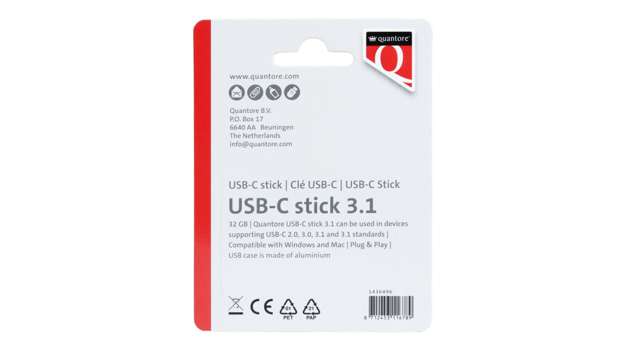 USB stick 3.1 Quantore USB-C 32GB zilver